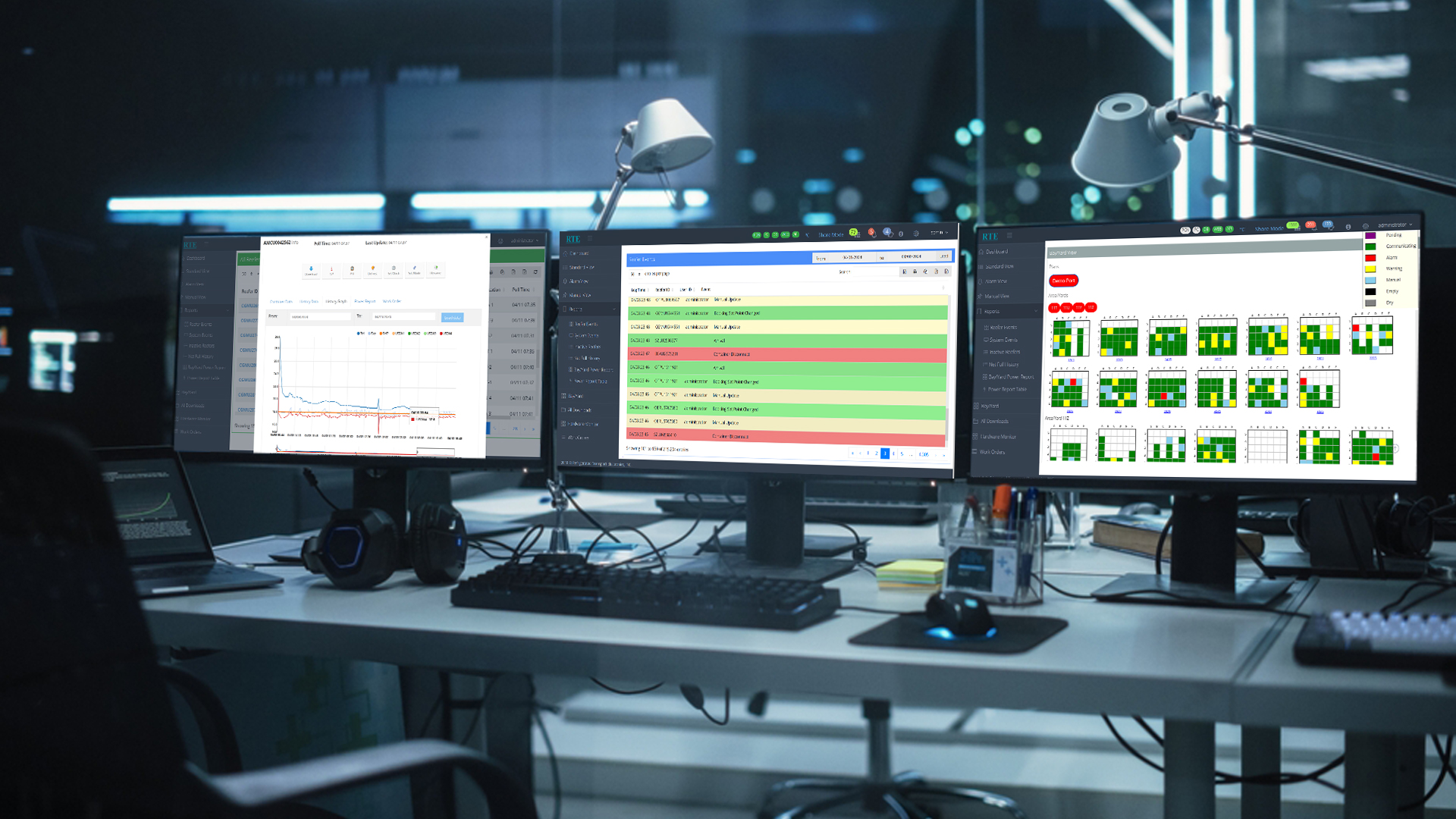 GRASP reefer monitoring software on monitors in terminal operation room