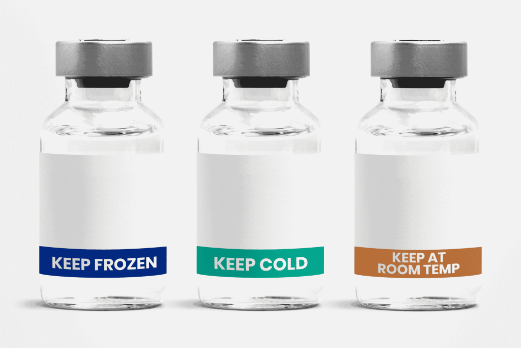 Pharmaceutical vials with temperature labels